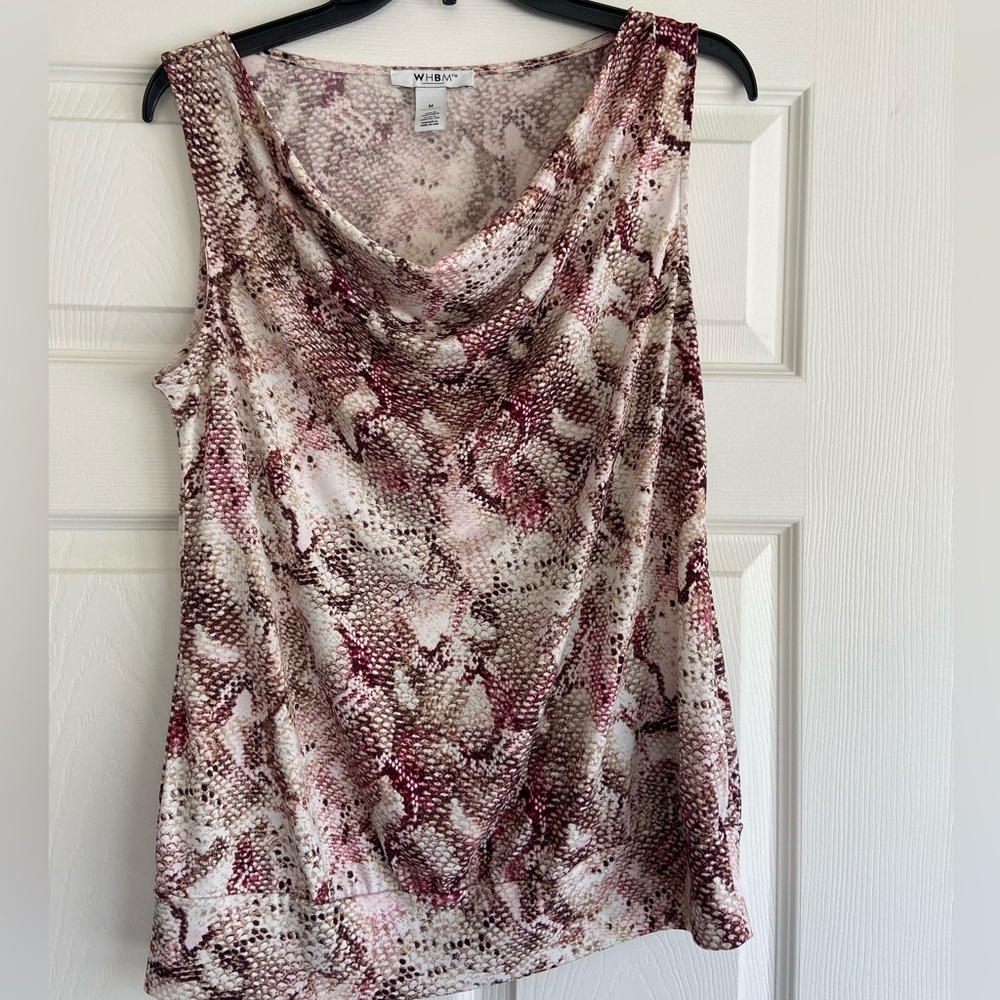WHBM White, Brown & Pink Snakeskin Print Sleeveless Blouse